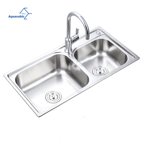 Quente na América do Sul Pia de cozinha Bacia dupla 780 x 420 x 190 mm Tigela dupla de aço inoxidável prensado/desenhado Pia de cozinha