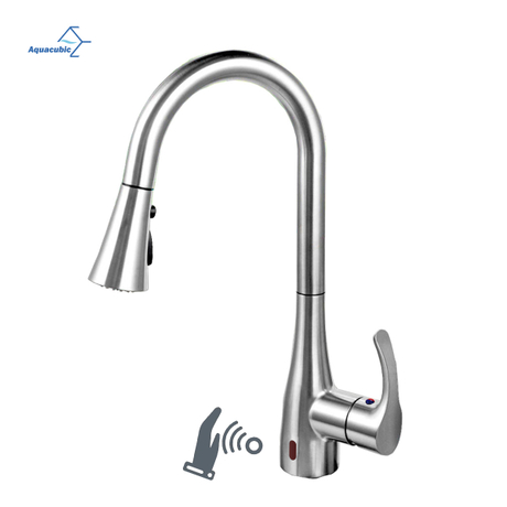 Aquacubic cUPC sensor infravermelho torneiras de pia de cozinha misturador primavera torneiras sensor com pulverizador pull down