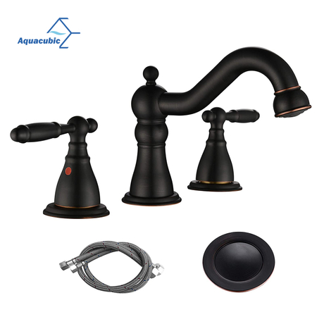 Torneira de pia de lavatório moderno aquacúbico 3 furos 8 polegadas de montagem ampla ORB torneiras de bacia de banheiro