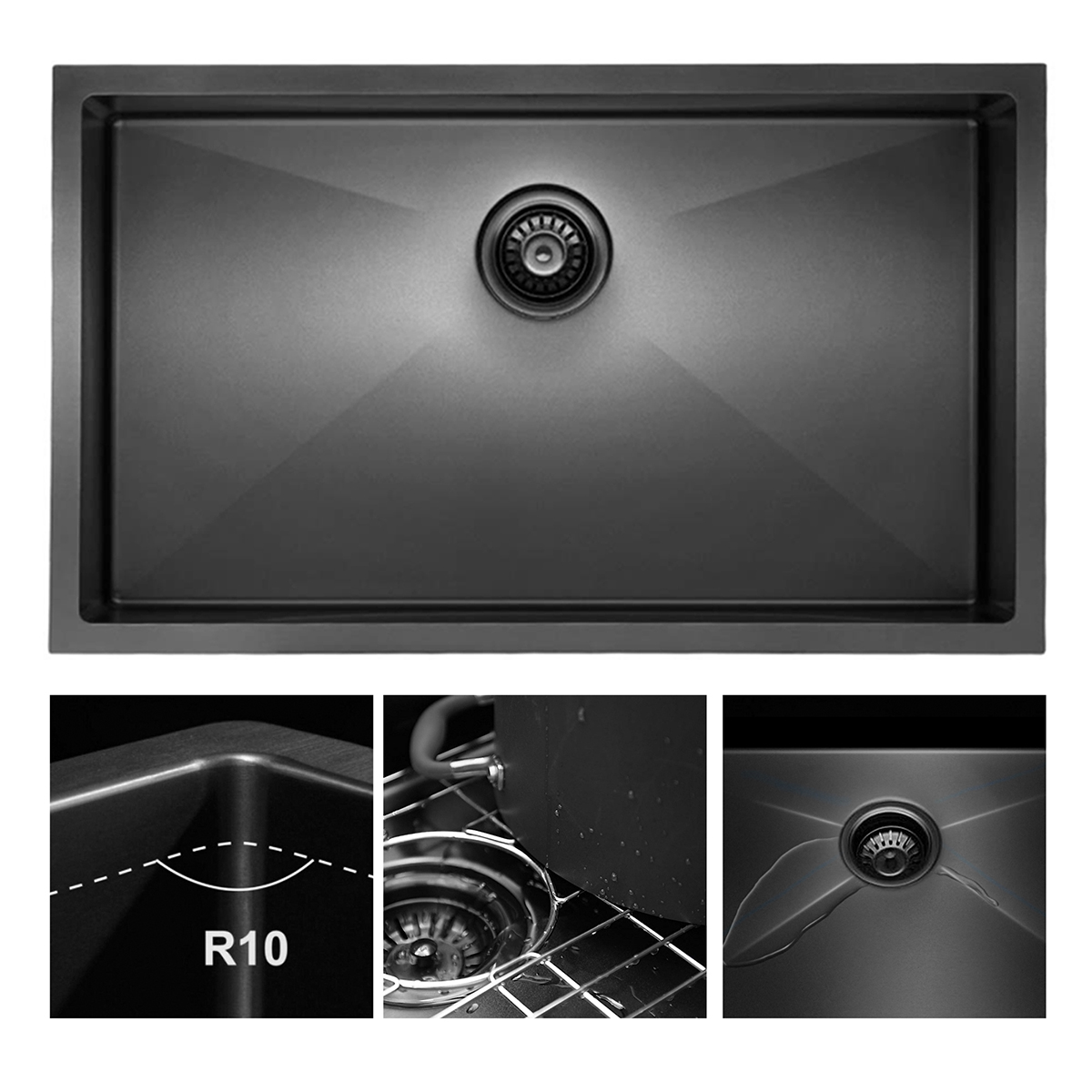 Aquacubic 304 aço inoxidável feito à mão Undermount UPC 30 * 21 polegadas PVD Gunmetal preto pia de cozinha