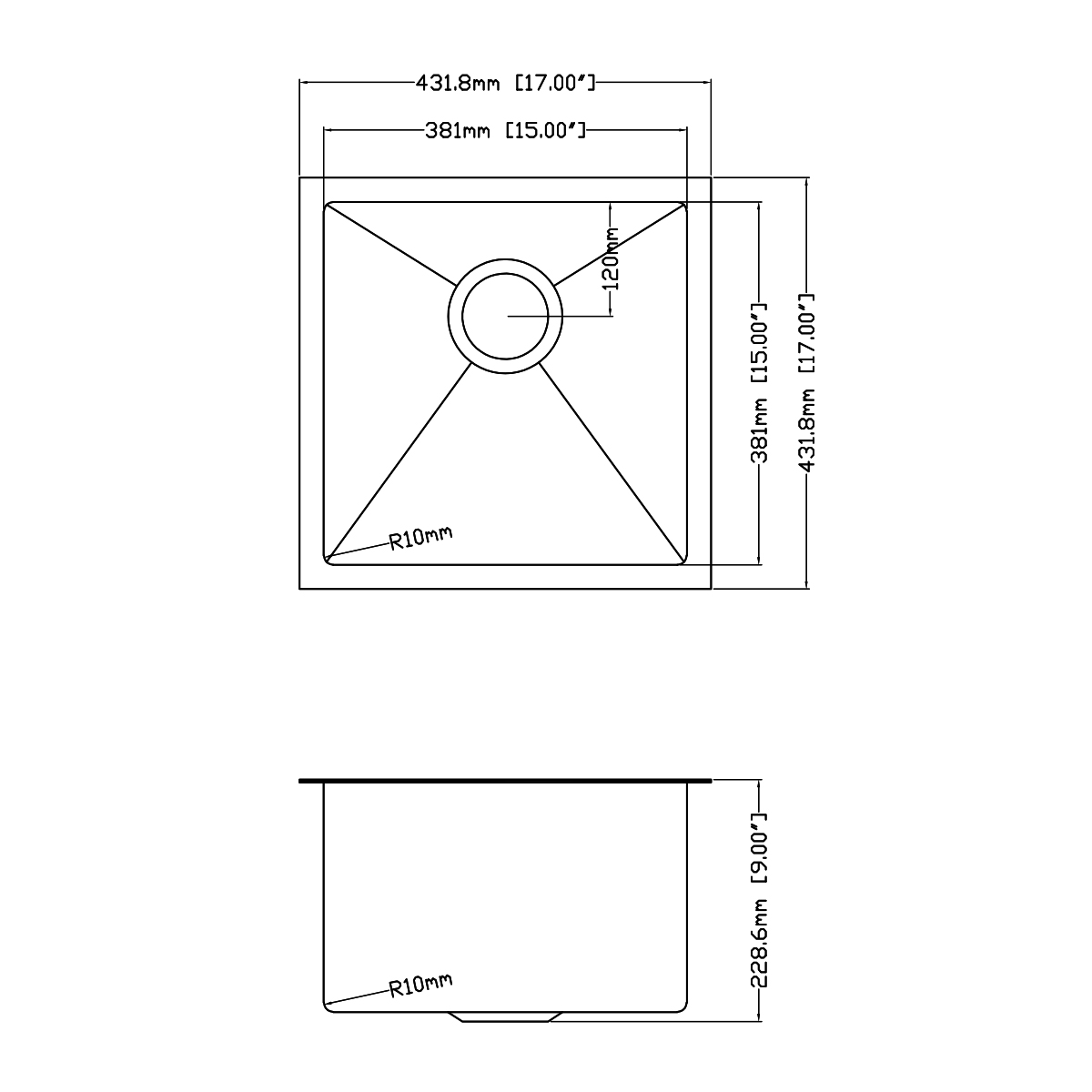 17' x 17' pia de cozinha artesanal de aço inoxidável undermount gunmetal preto nano