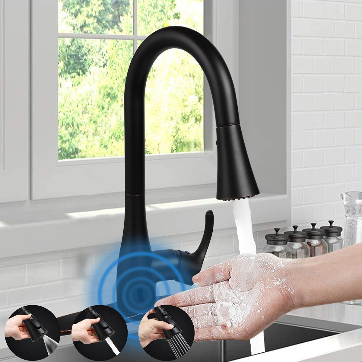 Torneira de cozinha removível com sensor automático moderno sanitário Aquacubic cUPC